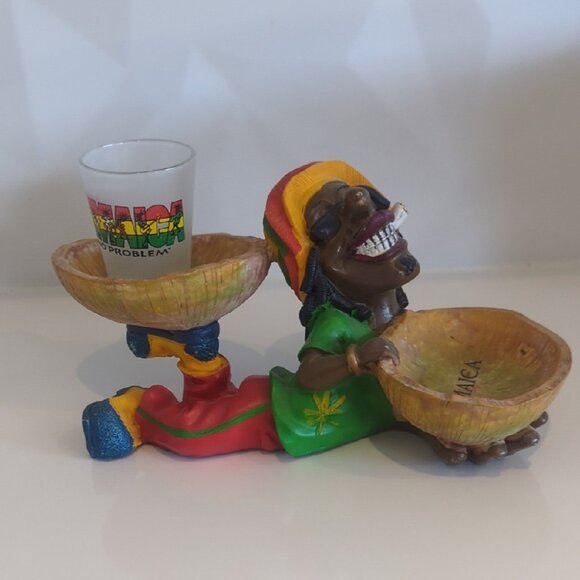 Colorful Rasta-Themed Ashtray and Shot Glass Holder - New - Picture 1 of 2
